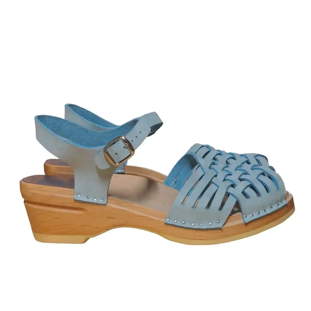 Troentorp Womens Clog Sandals Blue Chunky Ankle Strap Braided Buckle Sweden 41